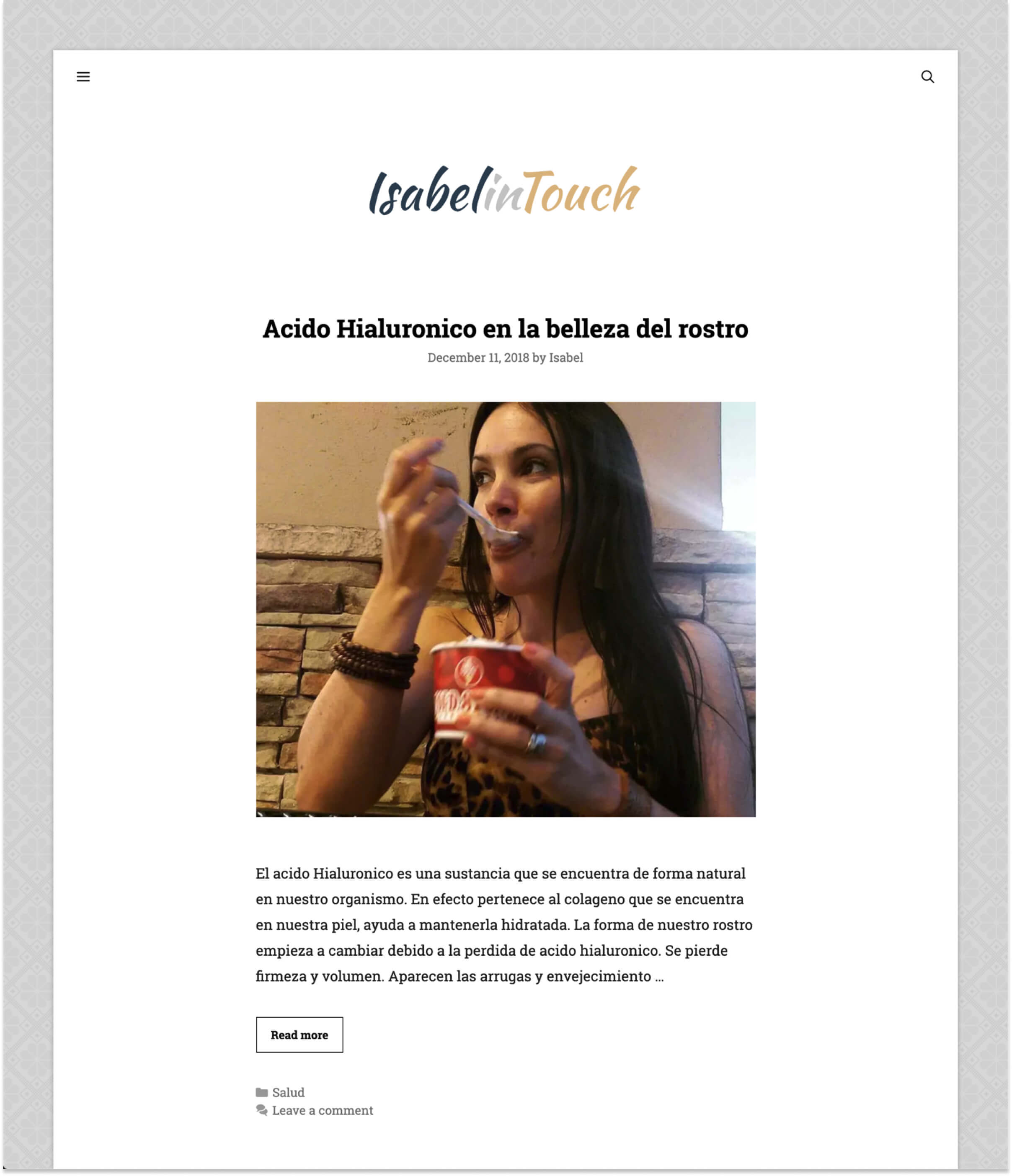 isabel in touch home screen image